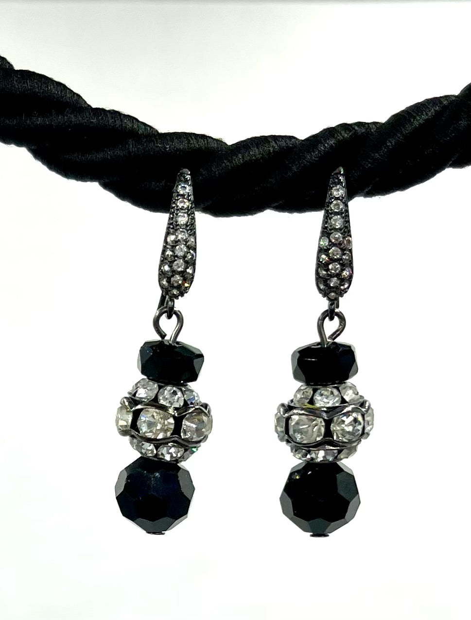 Jet and Clear Crystal Earrings