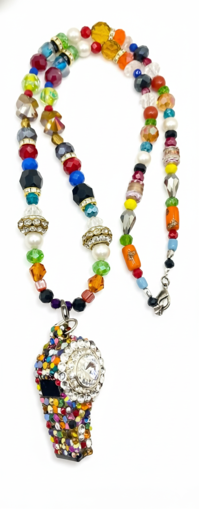 Multi-color Austrian Crystal Beaded Whistle Necklace