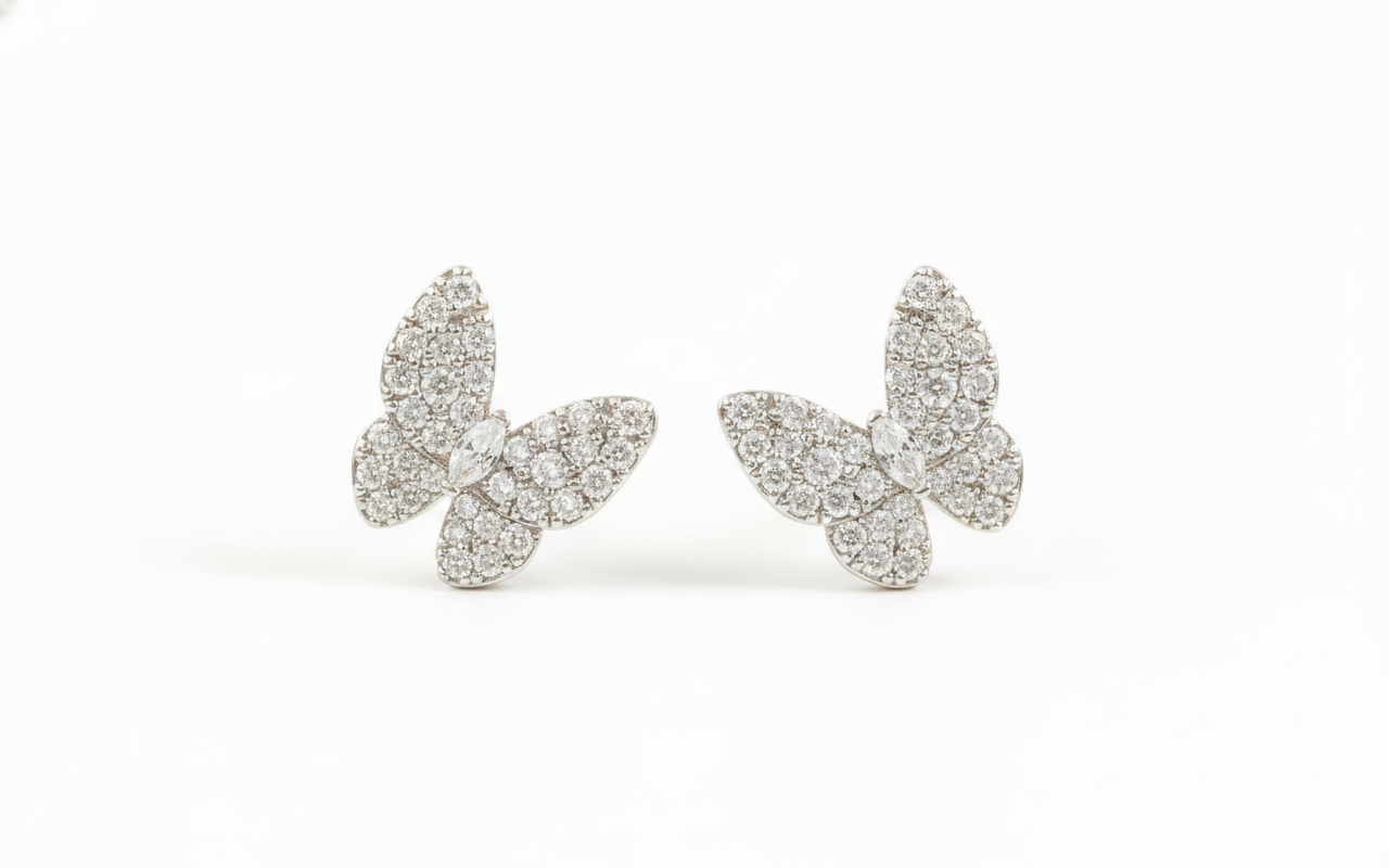 CZ CRYSTAL BUTTERFLY STUD EARRINGS