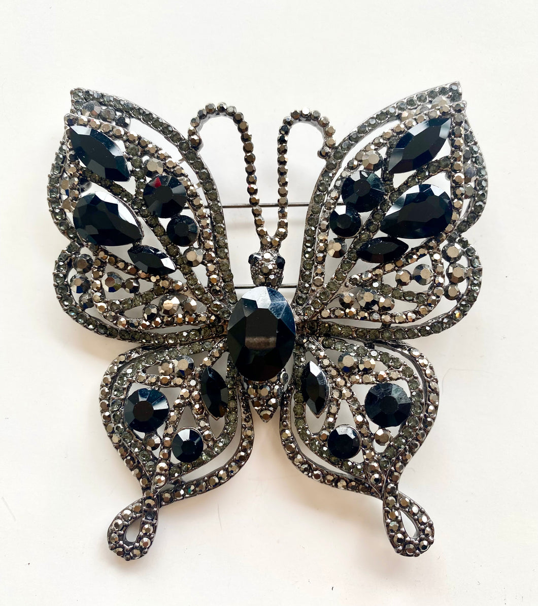 Black Butterfly Crystal Brooch