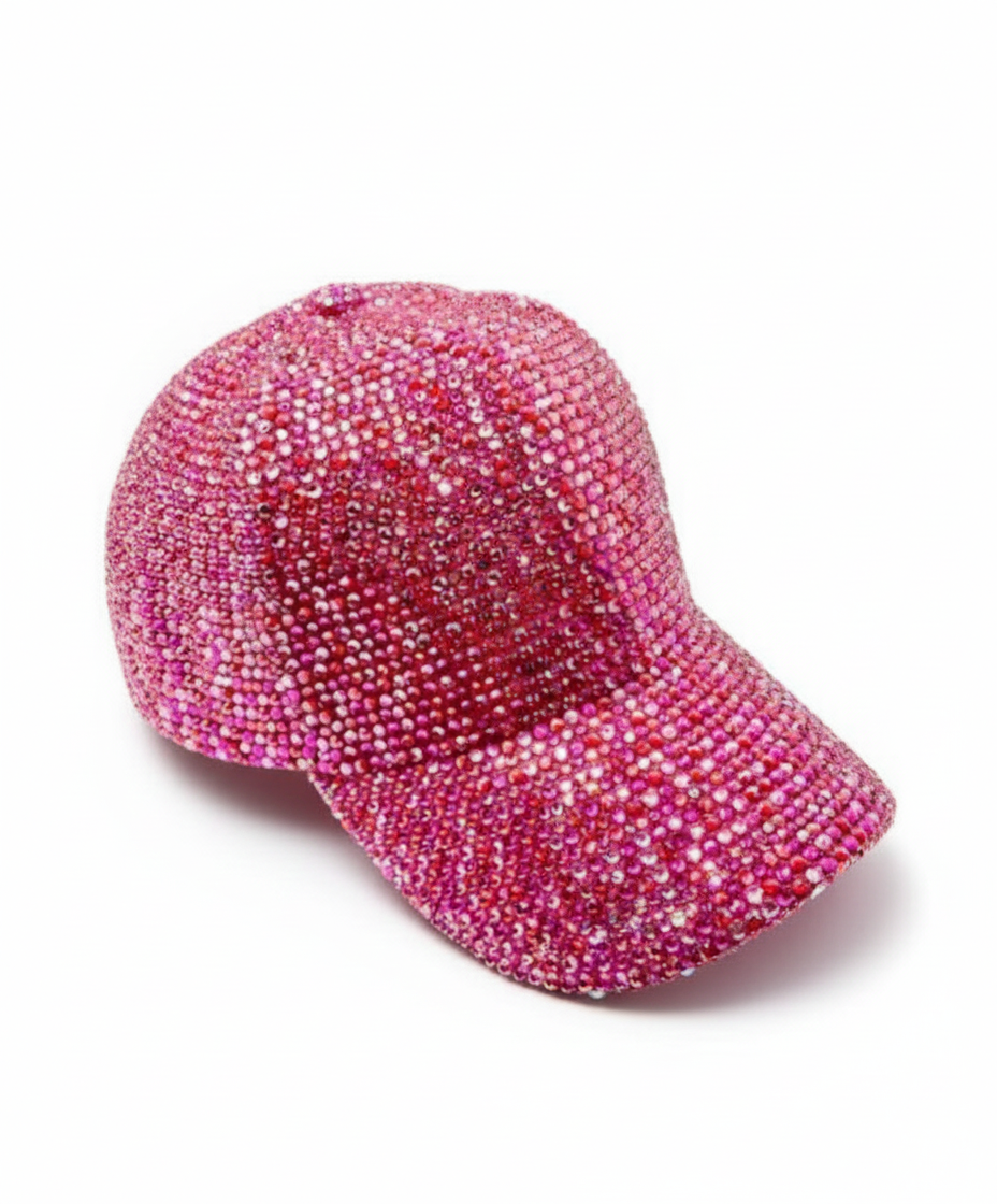 Pink glittery baseball cap on a white background