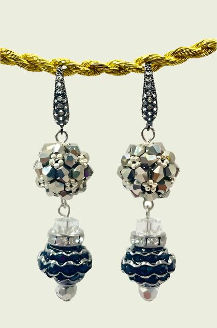 Ambiance by Bernadette Earrings Antique Silver and Hematite Crystal Ball Drop Earrings