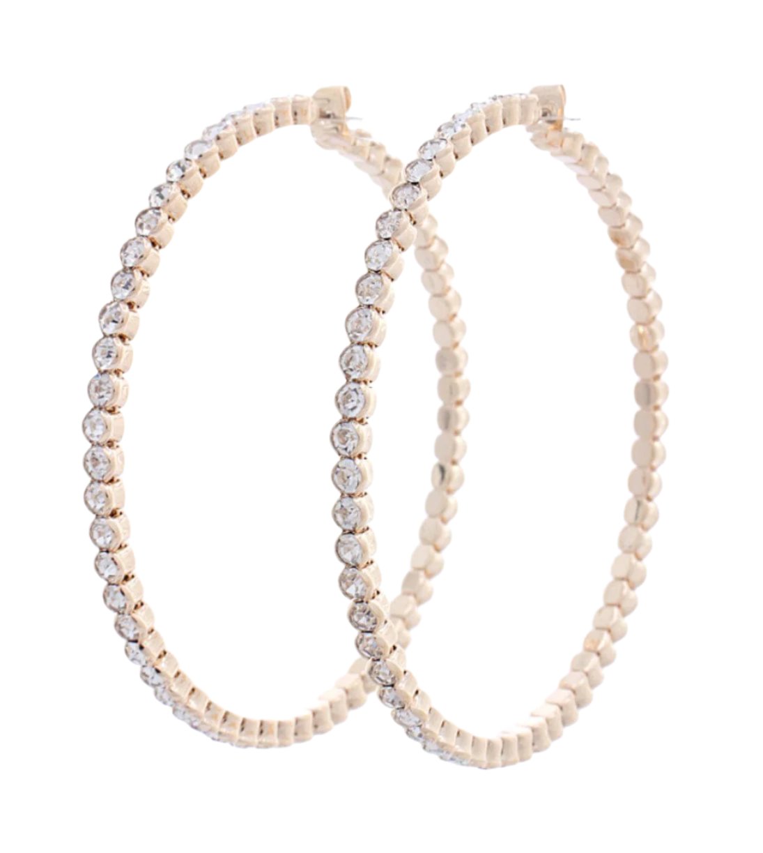 Ambiance by Bernadette Earrings Gold Plated Brass With Clear Crystal Stones Hoop Earrings