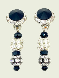 Ambiance by Bernadette Earrings Jet and Clear Austrian Crystal Beaded Drop Beads Clip-ons