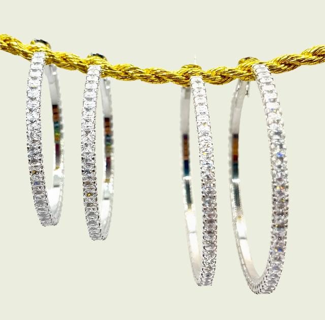 Ambiance by Bernadette Earrings Rhodium Plated CZs Hoop Earrings