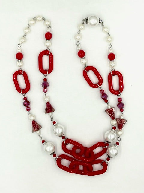 Crystal, Glass and Pearl Beaded Necklace