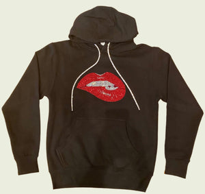 Ambiance by Bernadette Hoodie HOODIE-CRYSTAL LIPS/WINGS ON BACK/CRYSTAL LACE TIE