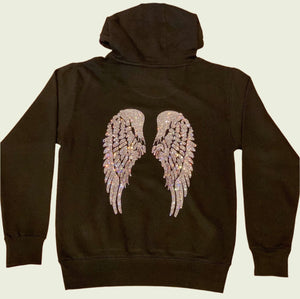 Ambiance by Bernadette Hoodie HOODIE-CRYSTAL LIPS/WINGS ON BACK/CRYSTAL LACE TIE